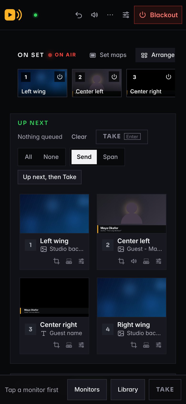 The control page on a phone